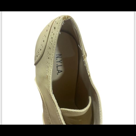 N.Y.L.A Dazey Beige Wingtip Platform High Block Heel Pumps Oxfords Size… - Picture 7 of 9